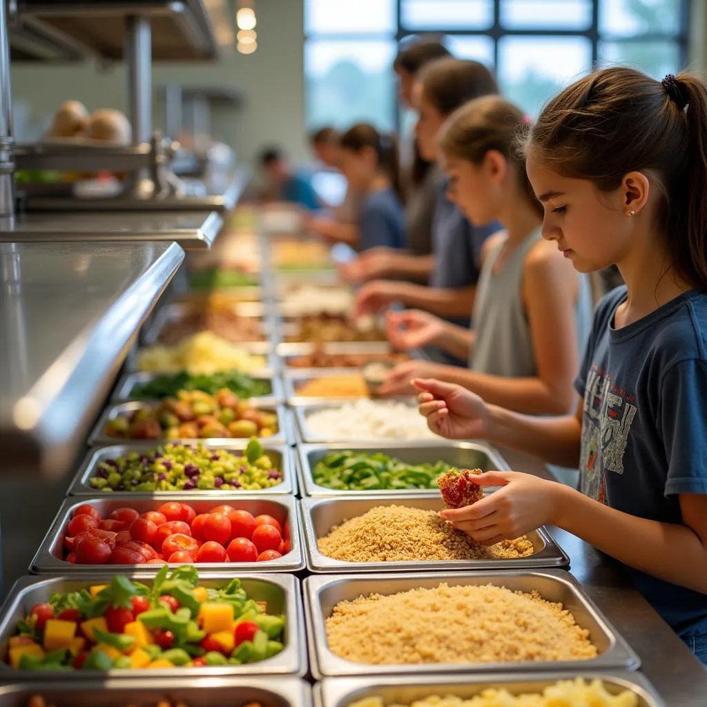 Healthy food options in a school cafeteria