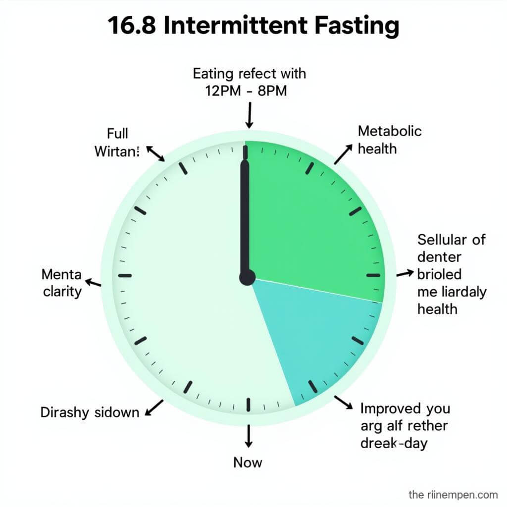 Intermittent fasting benefits and daily routine diagram