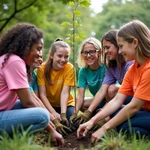 High school students participating in volunteer work