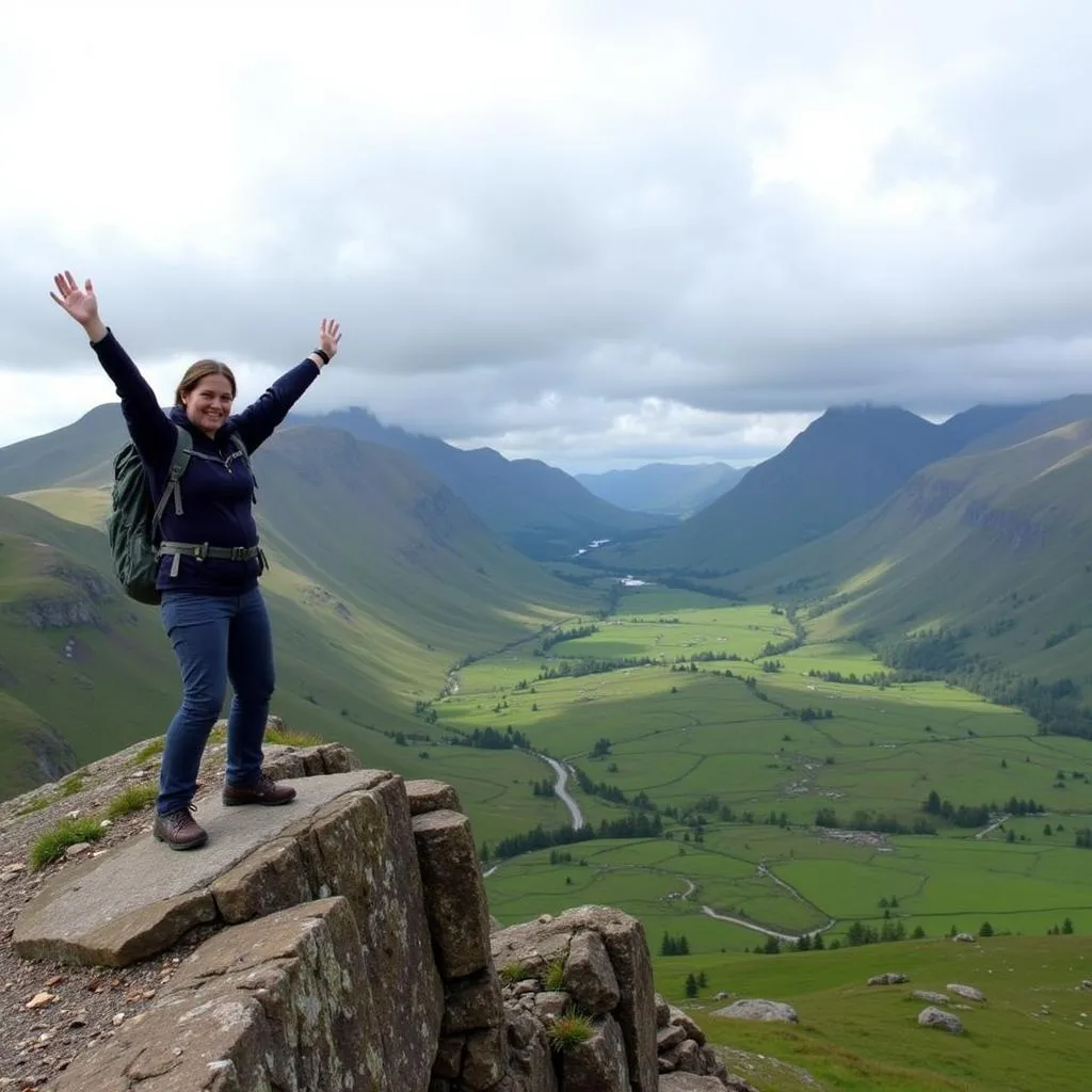 Hiker atop cliff in Scottish Highlands