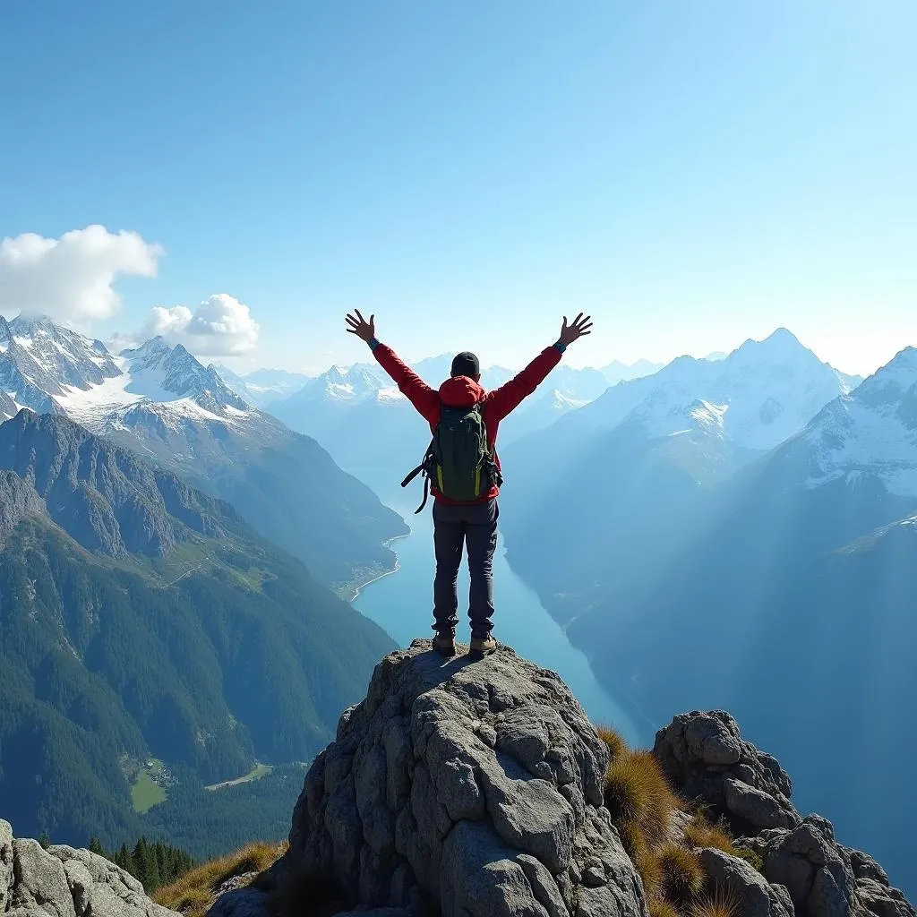 Hiker enjoying panoramic mountain view