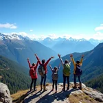 Hikers enjoying panoramic mountain view