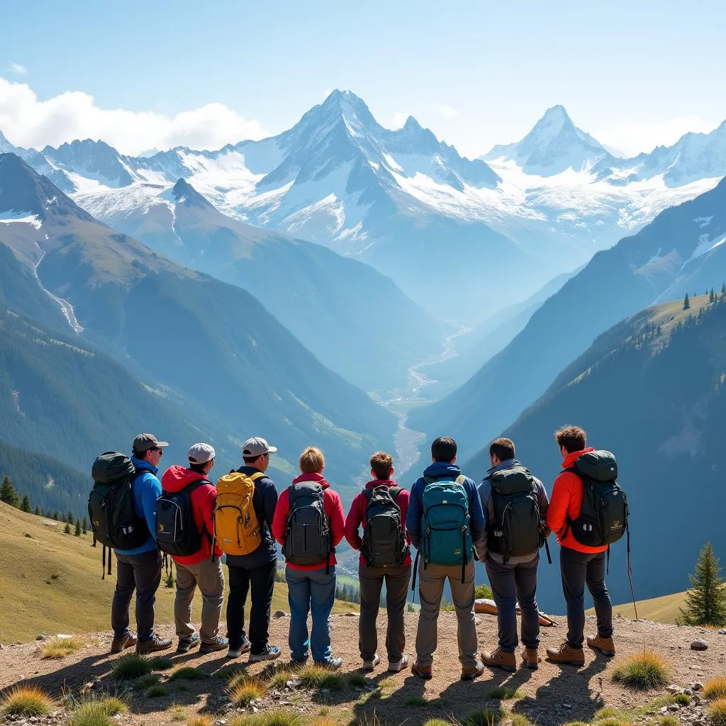 Hikers enjoying a scenic mountain view