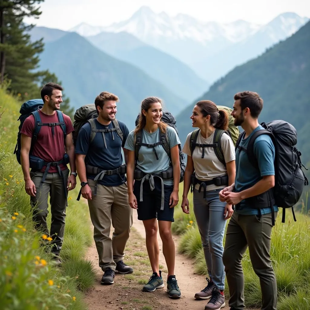 Hiking group enjoying social bonding in nature