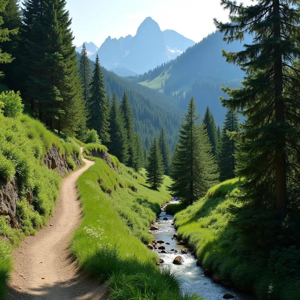 Scenic hiking trail in nature reserve for exercise