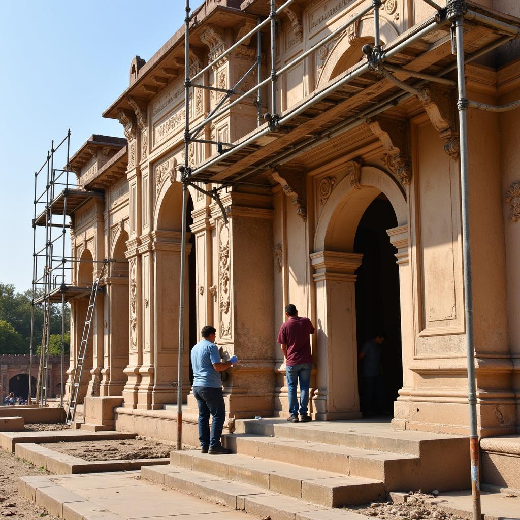 Preservation efforts at a historical monument