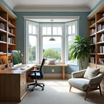 Spacious home office with bay window