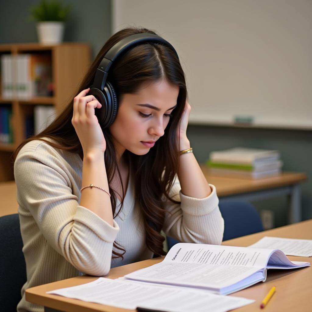 IELTS candidate practicing listening skills