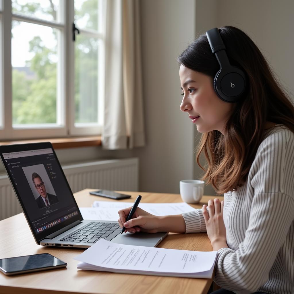 Person practicing IELTS listening