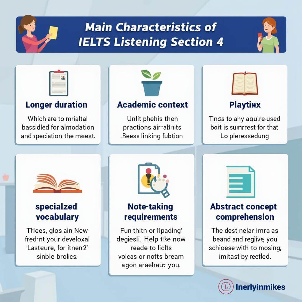 Key characteristics of IELTS Listening Section 4