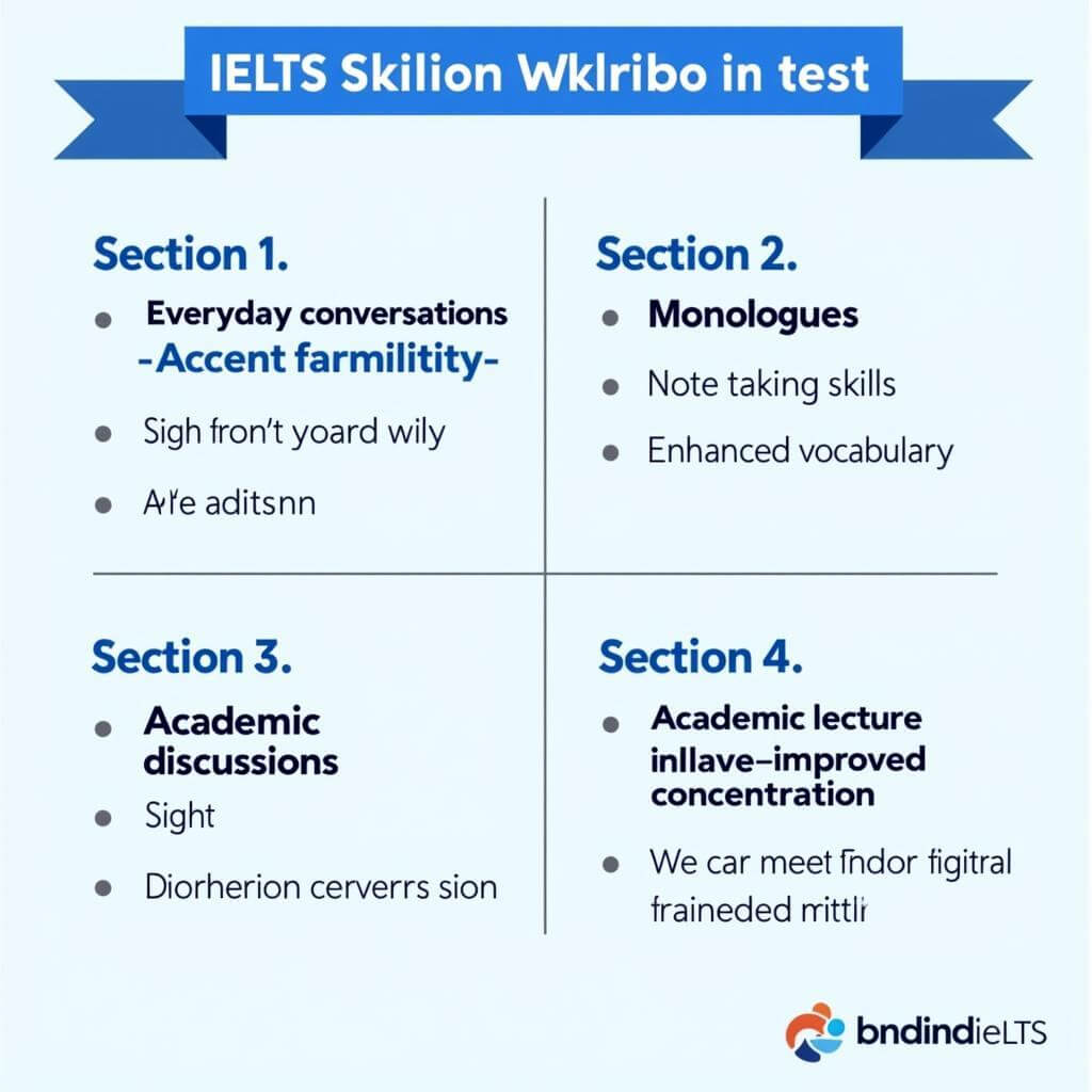 IELTS Listening test sections and corresponding audiobook skills