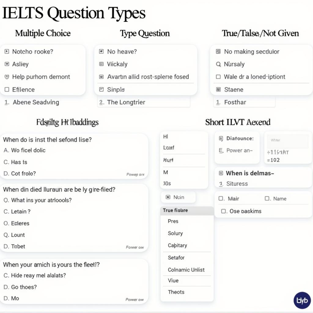 Examples of different IELTS question types