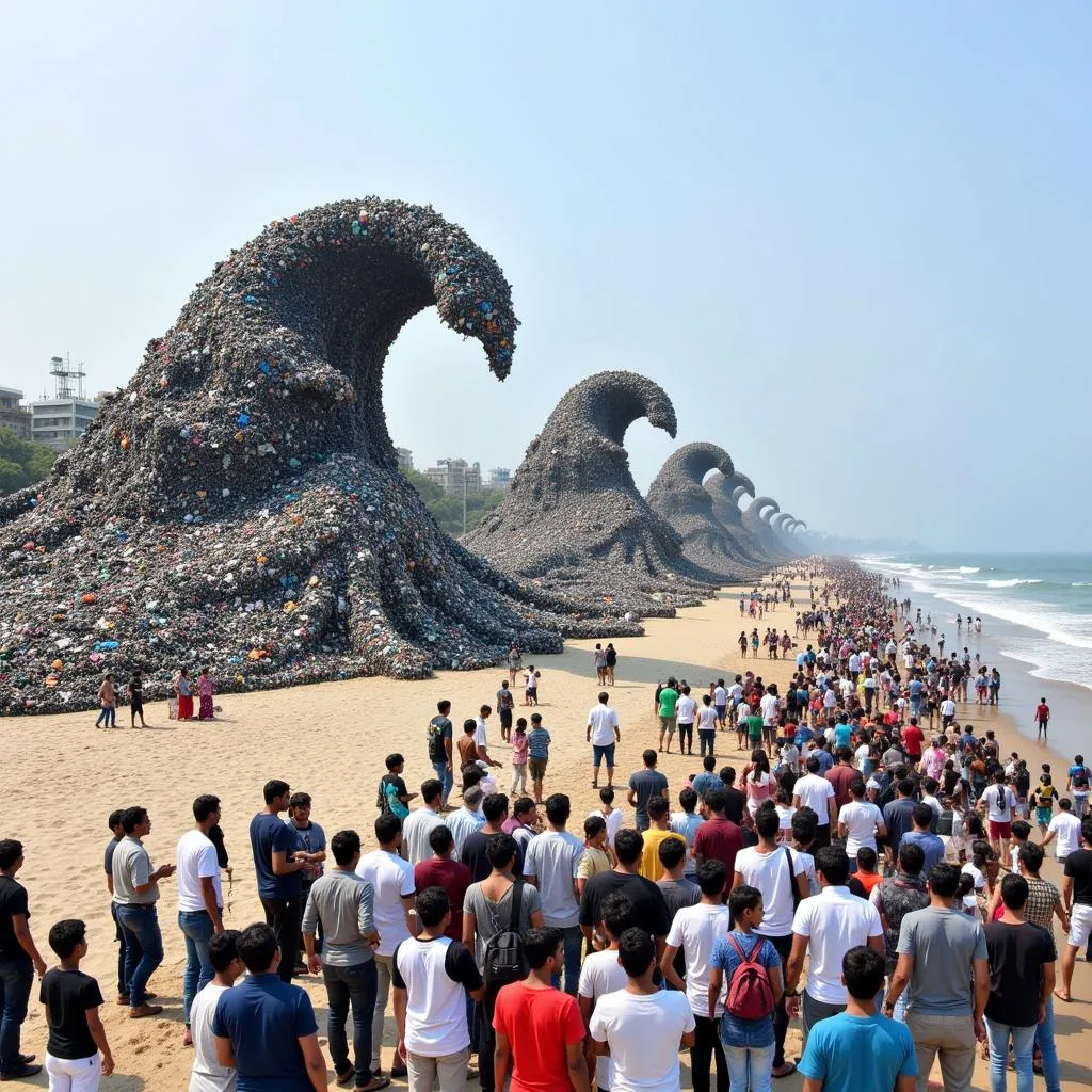 Ocean of Plastic art installation on Marina Beach