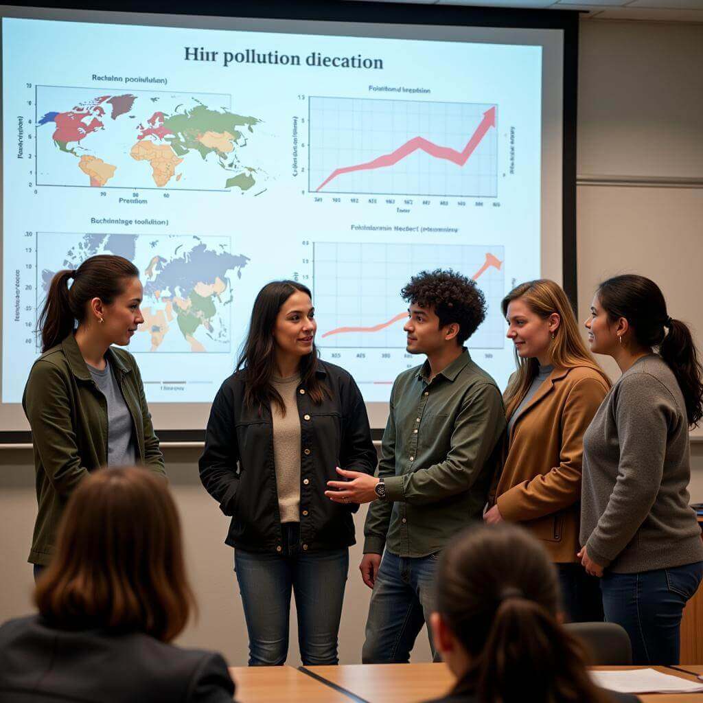 A group of students presenting their environmental project