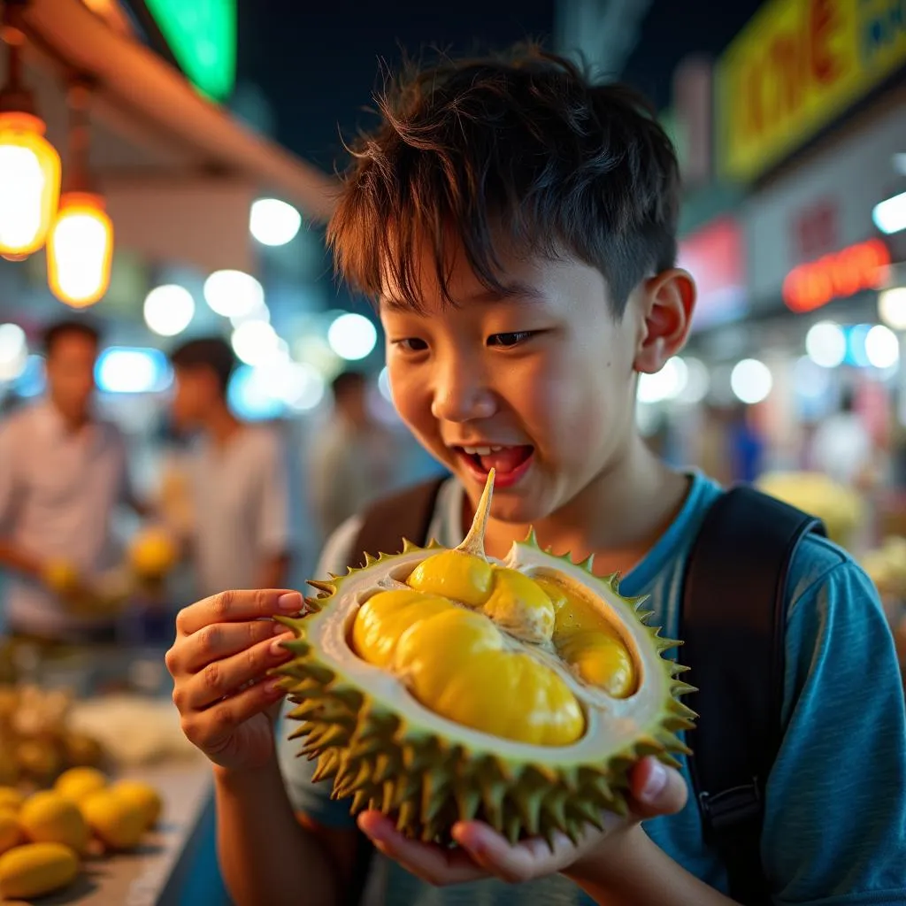 IELTS candidate describing first experience with durian