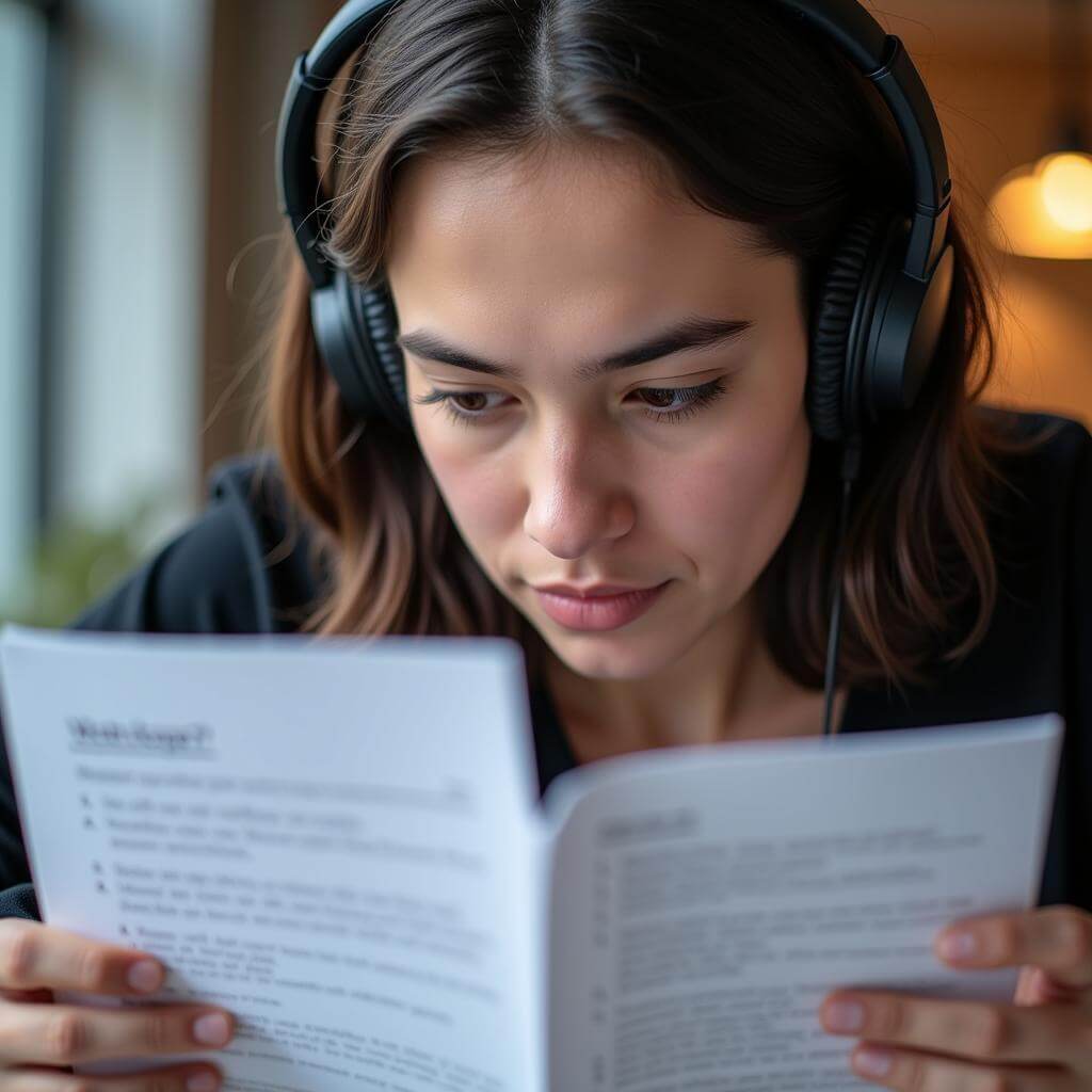 IELTS student concentrating during listening test