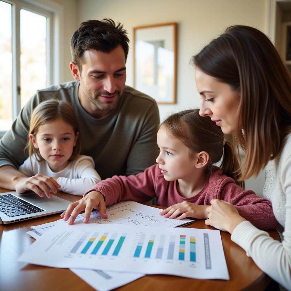 A family reviewing their budget together