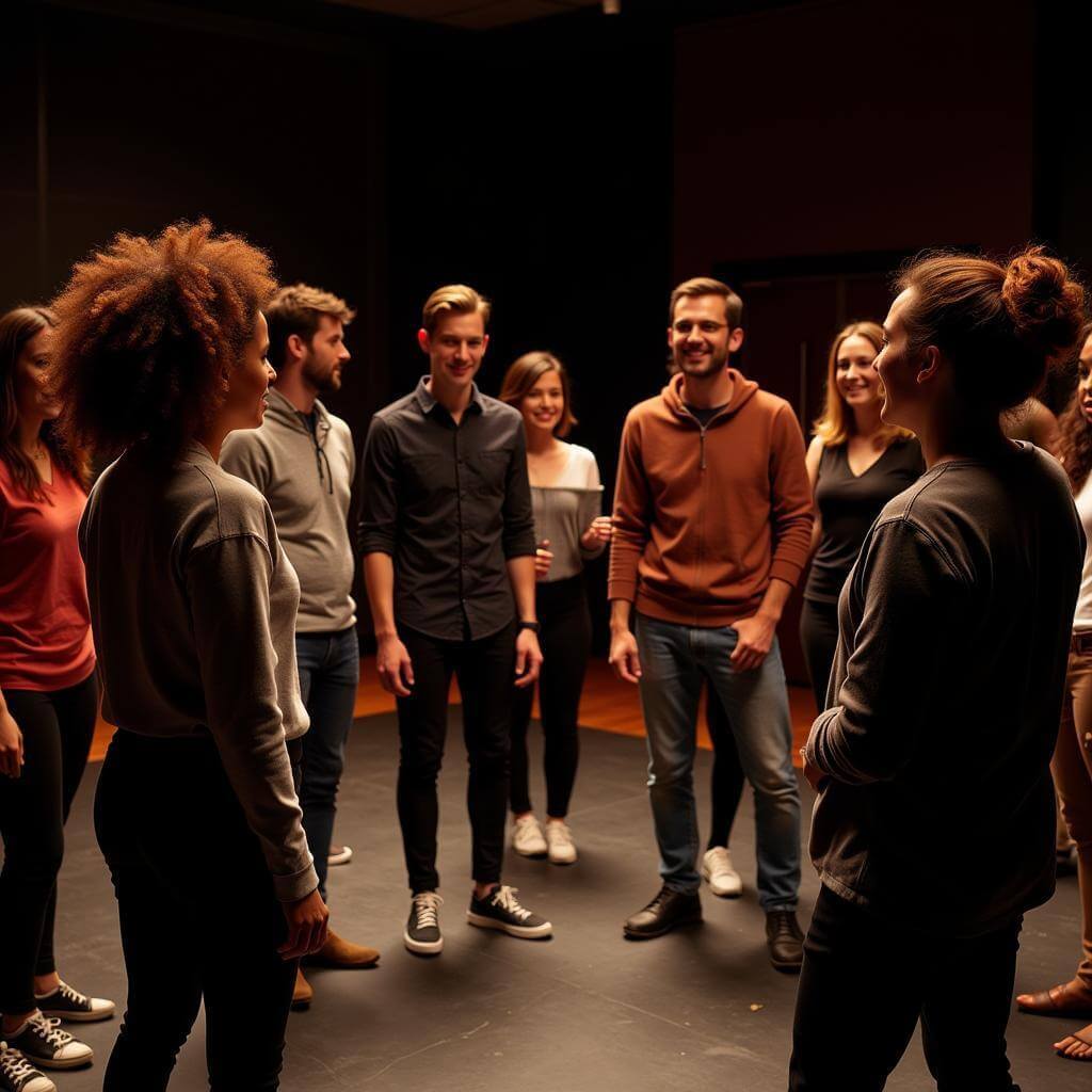 Participants engaging in an improvisational theatre workshop