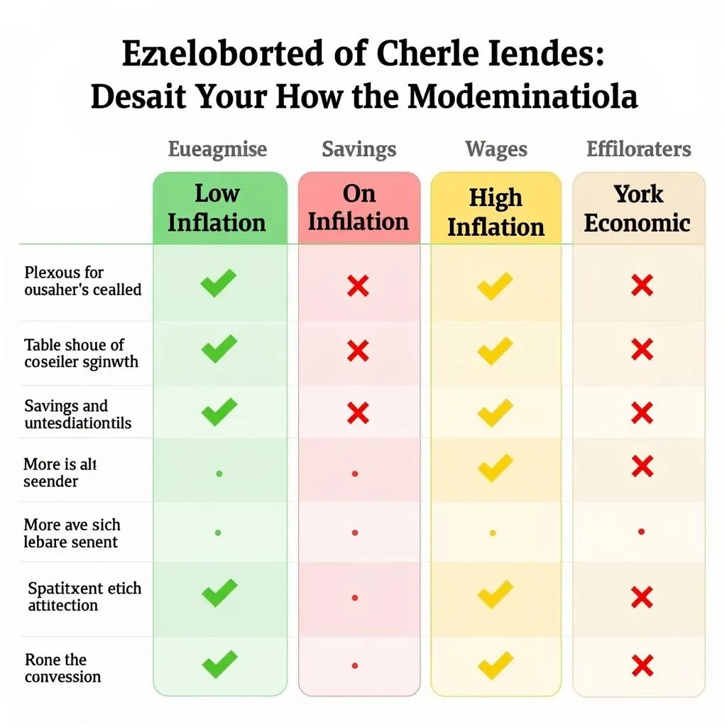 Table comparing effects of inflation on different economic aspects