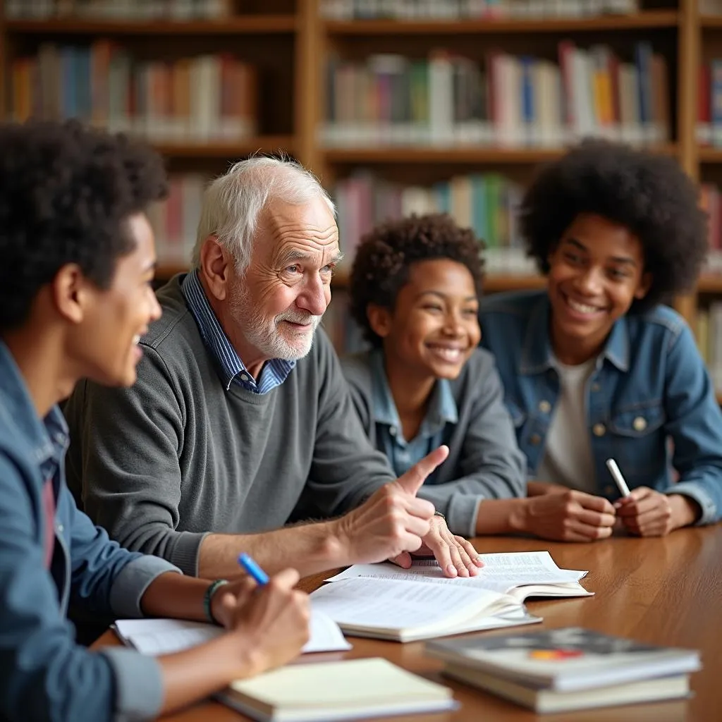 Inspirational community leader tutoring underprivileged students