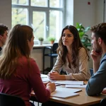 Students engaging in an interactive classroom discussion