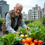 Interesting neighbor showcasing urban gardening on rooftop