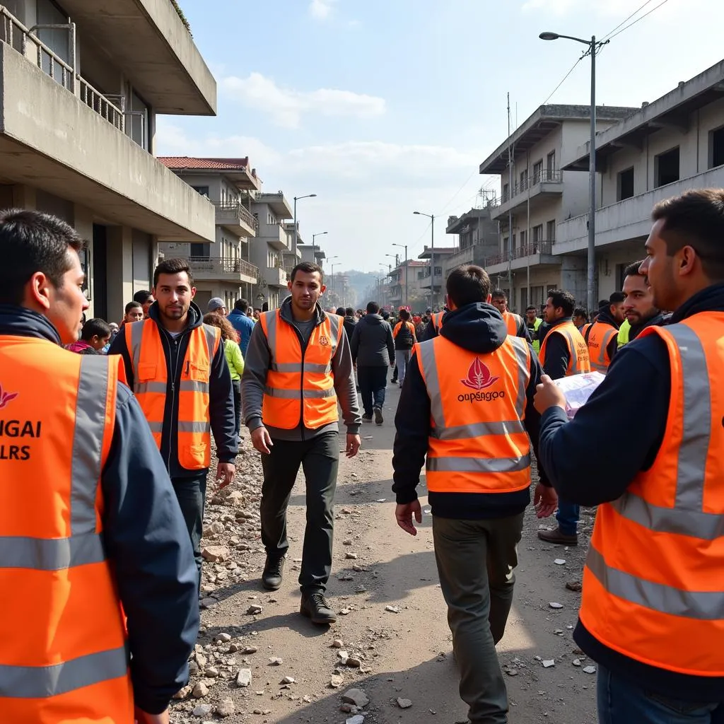 International aid workers assisting in disaster recovery