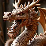 Intricate wood carving of a dragon sculpture