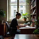 Introverted person working alone in office