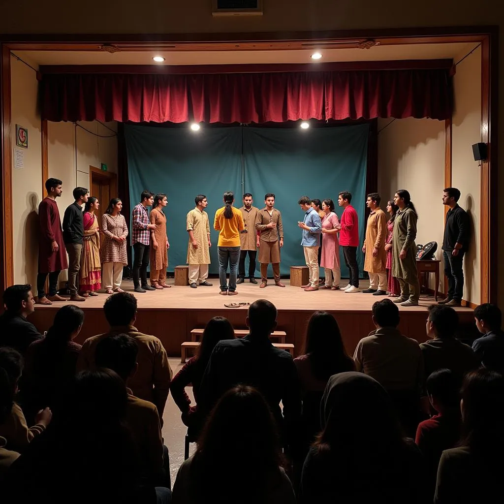 Young people from different sides of the Kashmir conflict performing a collaborative piece