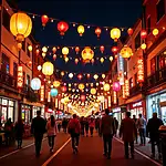 Lantern Festival celebration at night in a city