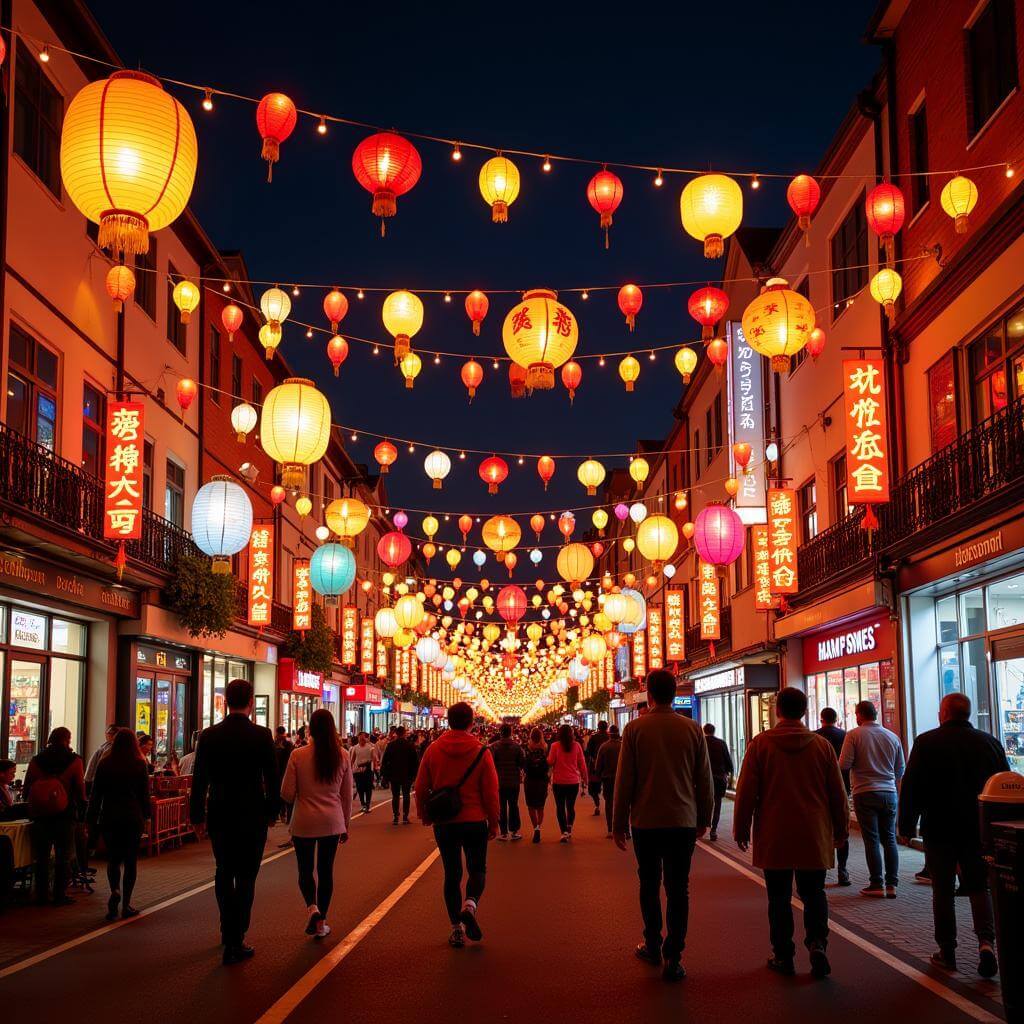 Lantern Festival celebration at night in a city