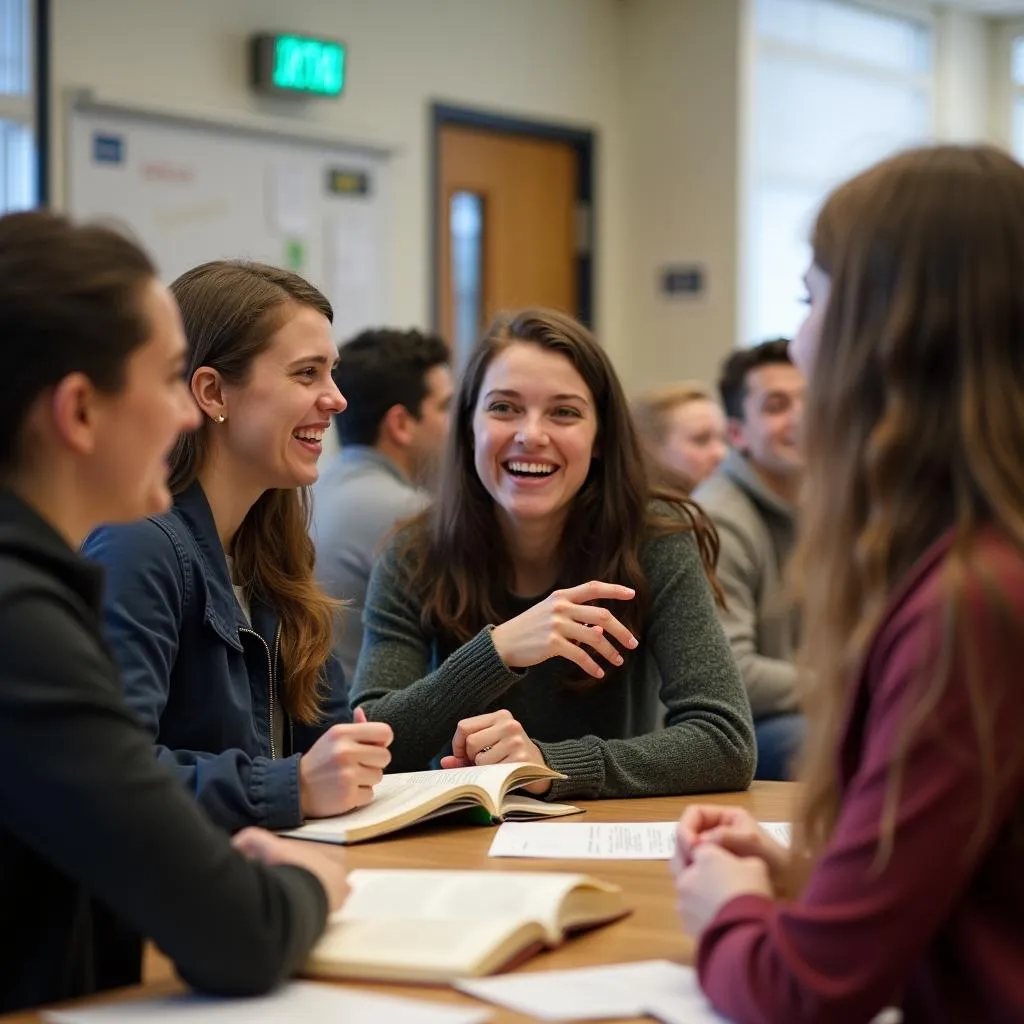 Students discussing literature in class