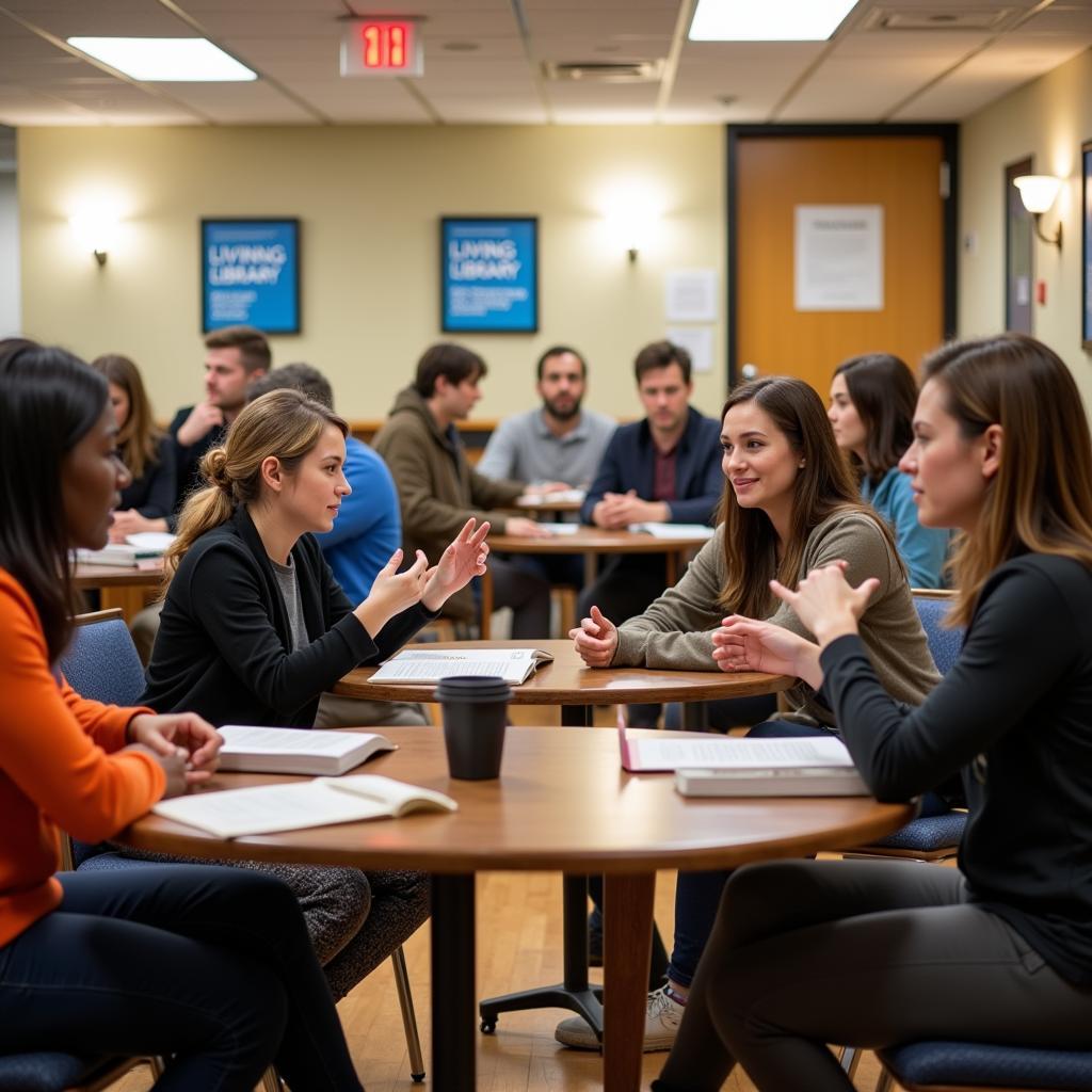 People engaged in conversation at a Living Library event