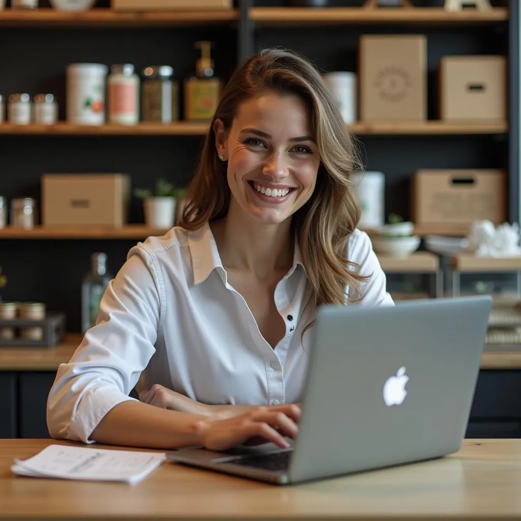 Local business owner using laptop for online sales