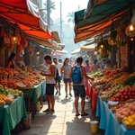 Vibrant atmosphere of a local food market