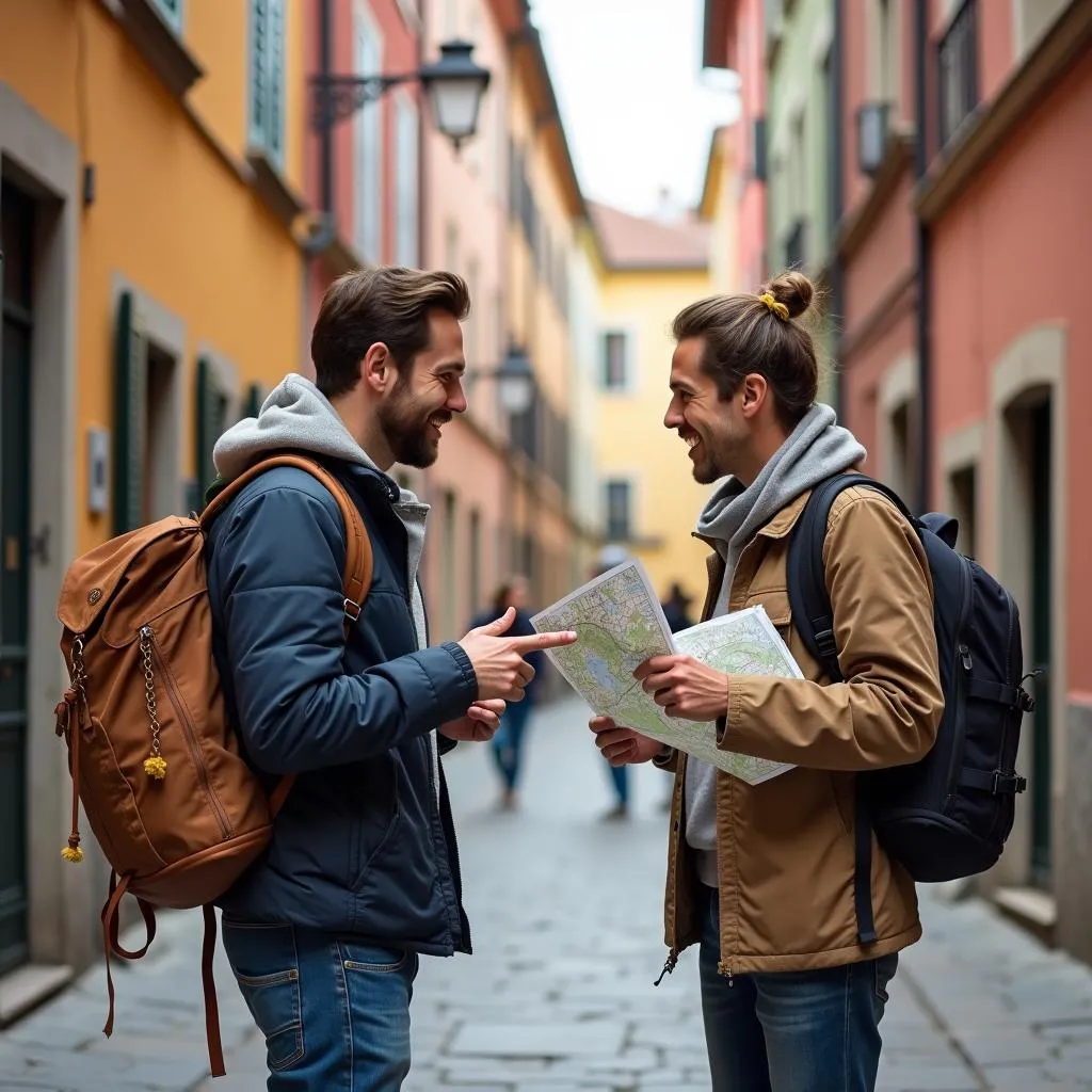 Lost traveler asking local for directions