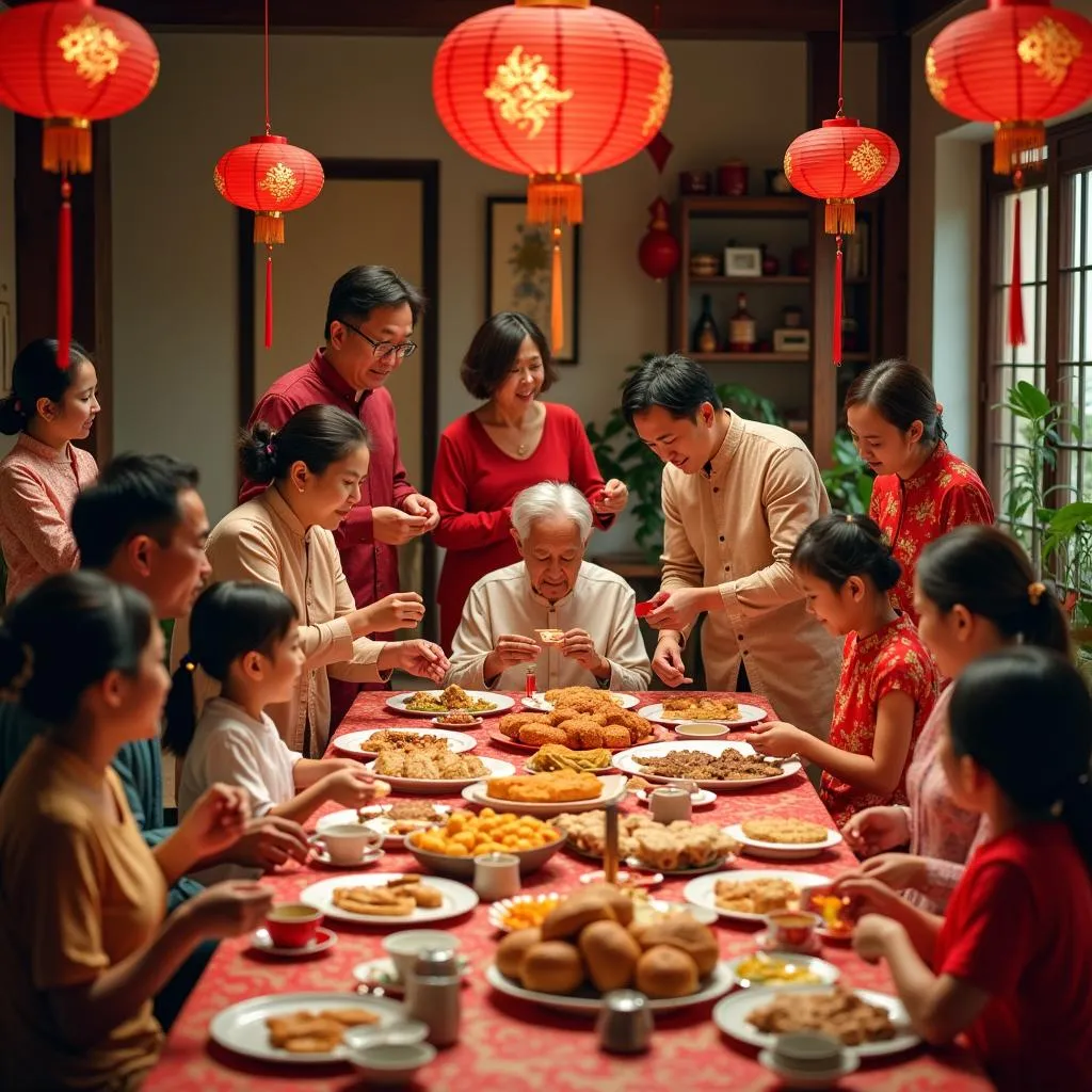 Family celebrating Lunar New Year