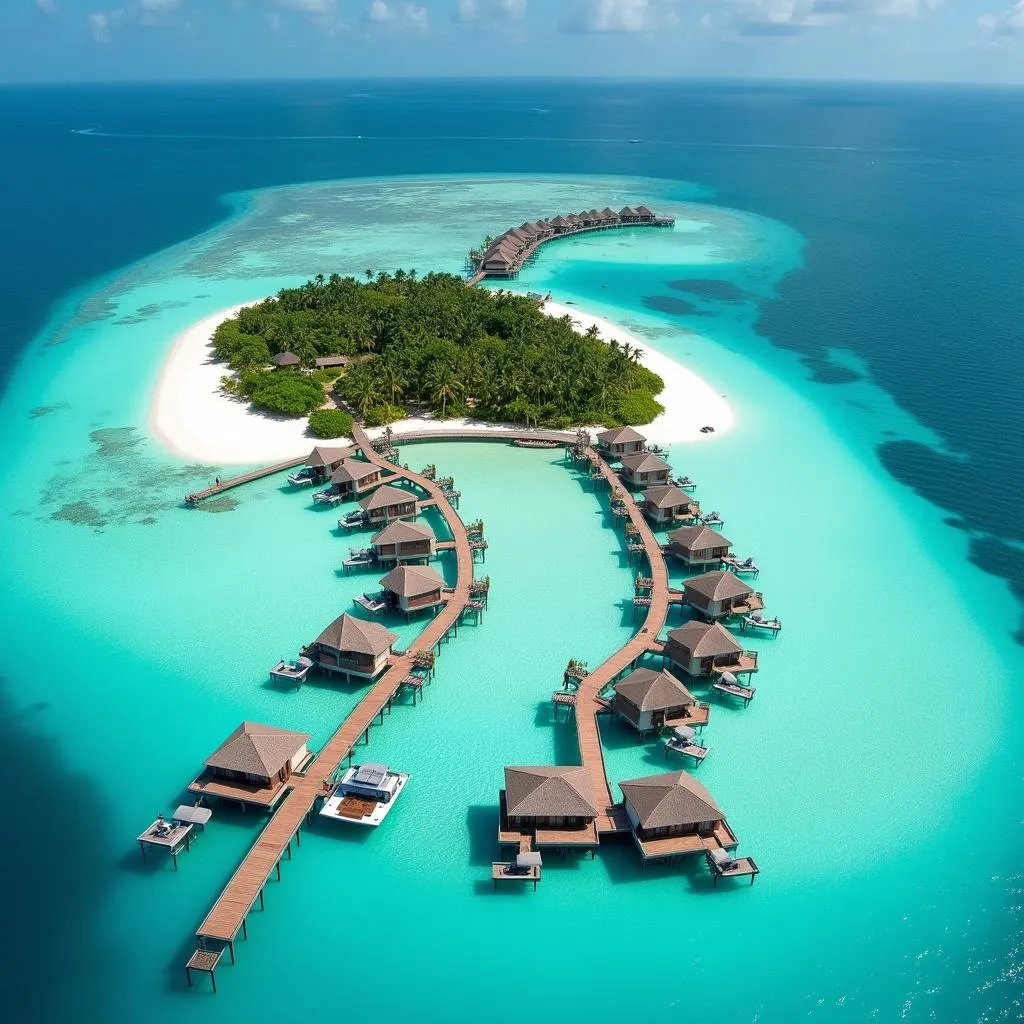 Luxury overwater bungalows in Maldives resort