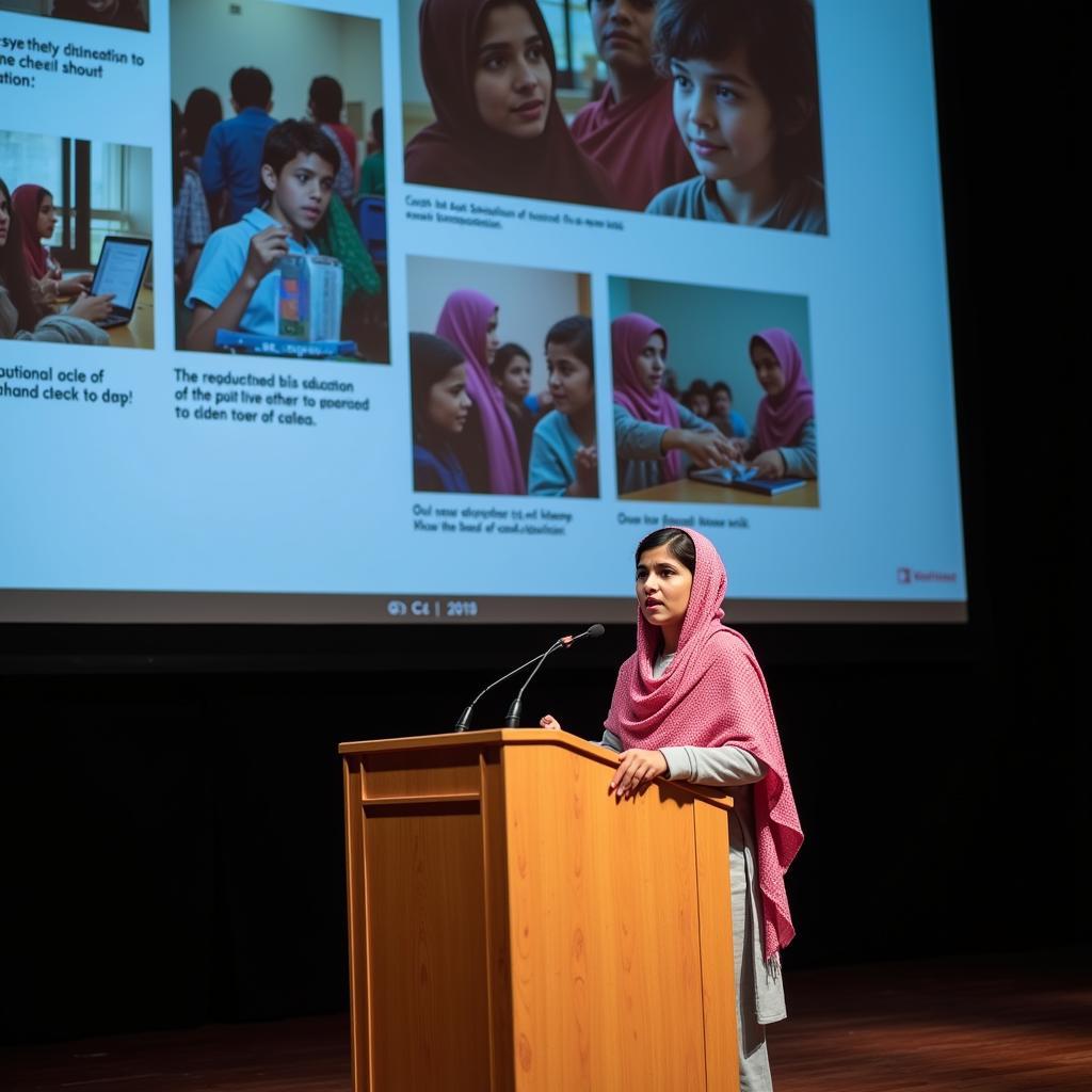 Malala Yousafzai speaking at a conference