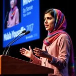 Malala Yousafzai delivering a speech