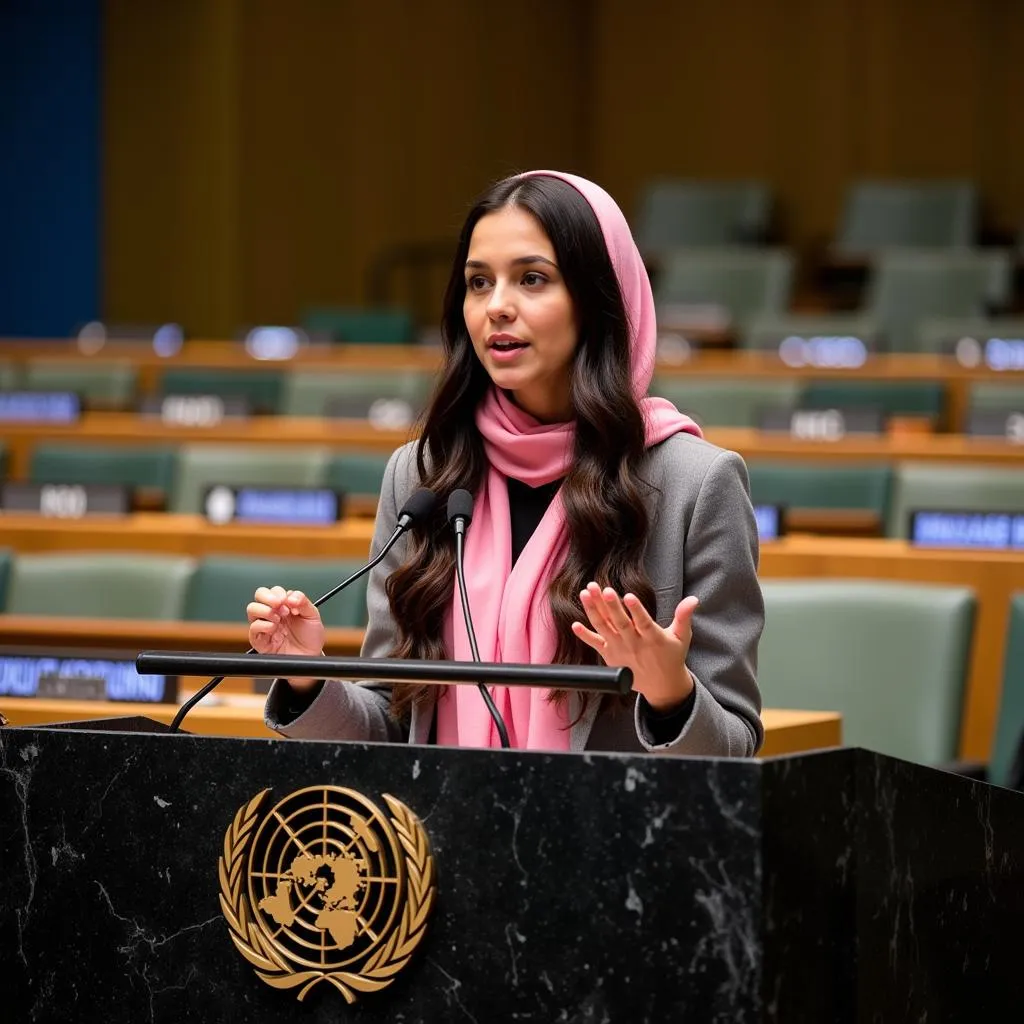 Malala Yousafzai speaking at the United Nations