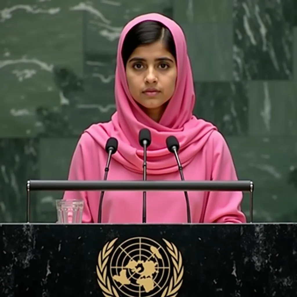 Malala Yousafzai speaking at the United Nations