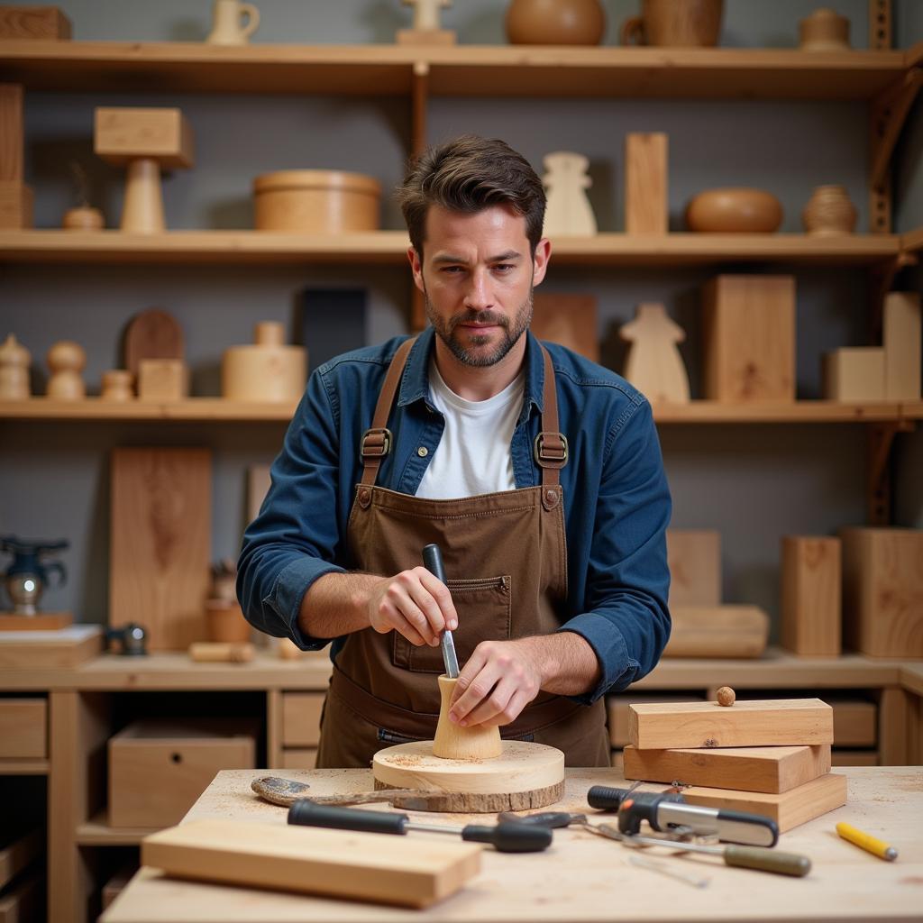 Man practicing a new skill in a workshop