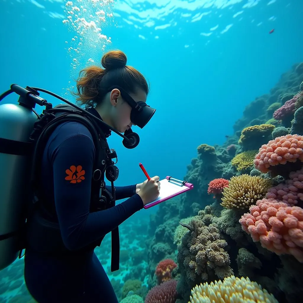 Marine biologist studying coral reef