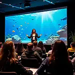 Marine biologist giving inspiring presentation on ocean conservation