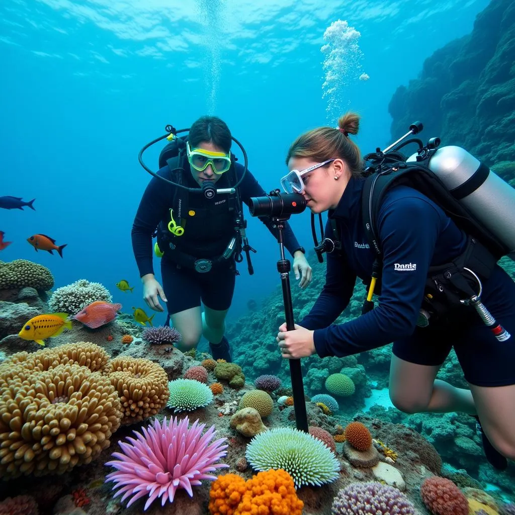 Marine biologist studying coral reef ecosystem