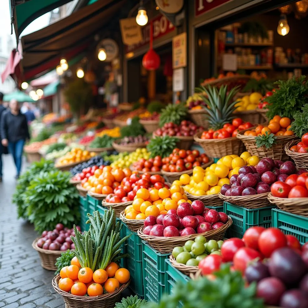 Fresh produce display at a market stall