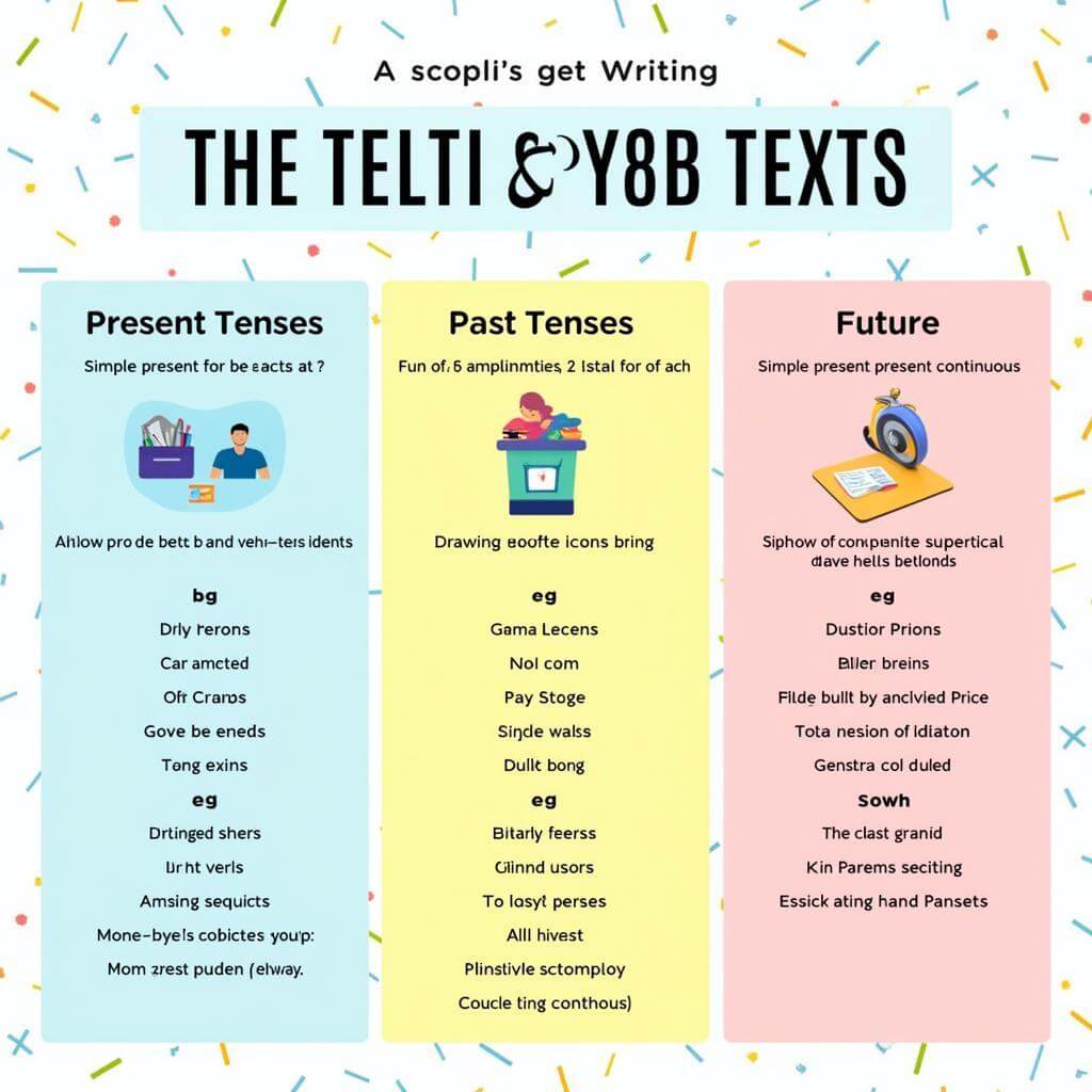 Infographic showing key verb tenses for IELTS Writing