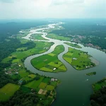 Mekong Delta landscape with rivers and rice fields